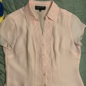 Women’s petite pink button up with front ruffles